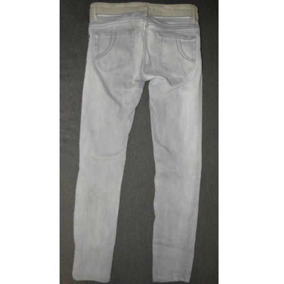 Maje Gray Denim Skinny Jeans, Lamb Suede Detail, Low Rise - Picture 7 of 11